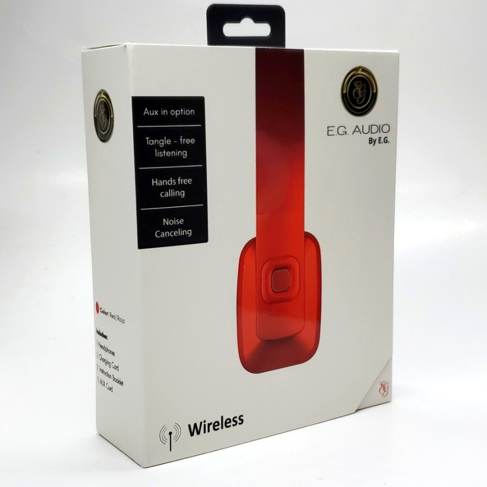 E.G. Audio Wireless Headset Noise Cancelling Hands Free Calling in Red